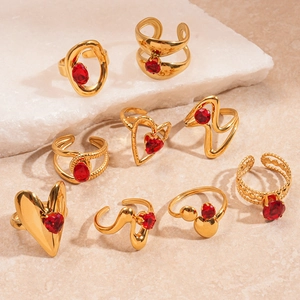 Anello In Acciaio Inossidabile Con Zircone Rosso Cuore Ovale Geometrico Aperto Regolabile Gioielli Di Moda Retrò Per Donne