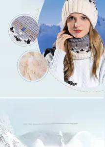 Detail of warm winter knit scarf with thick fleece lining and Nordic jacquard pattern