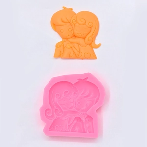 Detailed pink silicone mold for DIY cute hugging children fondant or chocolate crafts