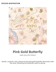 Artistic detail of pink gold butterfly pattern and floral design on an ANPO umbrella