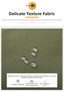 Close-up of water-resistant and scratch-proof nylon fabric on army green shoulder bag