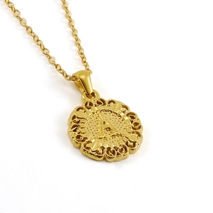 Fashion gold titanium steel necklace with letter A pendant and embossed vintage border