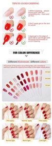 Detail showing red gel polish layers and color effects under different light sources