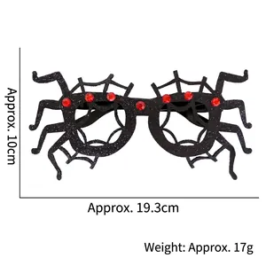 Halloween spider web glasses with black glitter and red rhinestones, size approx. 19.3x10cm