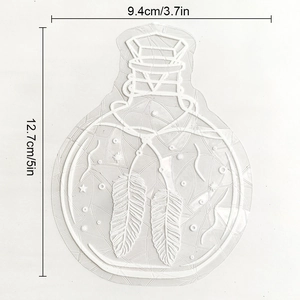 Detailed size view of dreamcatcher prism window sticker measuring 12.7cm by 9.4cm