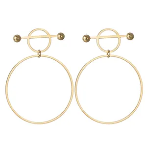18K gold plated stainless steel geometric double hoop drop earrings for women
