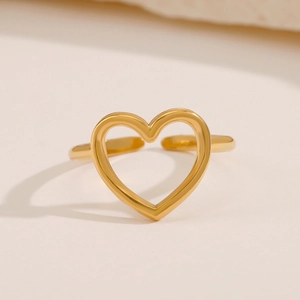 Hollow Heart Ring Stainless Steel Adjustable Open Design Minimalist Gold Plated Jewelry For Women Chic Style Gift