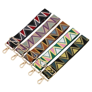 Adjustable wide replacement bag straps with colorful geometric patterns and gold metal hooks