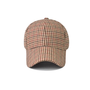 Berretto da baseball classico in pied-de-poule con tessuto spesso marrone e beige