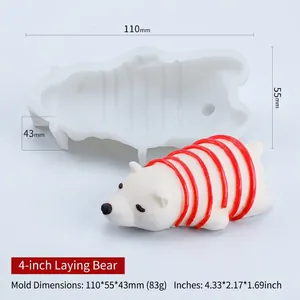 3D sleeping bear silicone mold for scented candles and DIY crafts with dimension specs