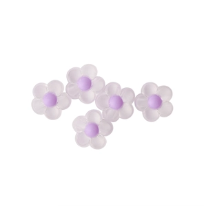 Cinque perle a fiore in acrilico satinato con cuori viola per creazioni di gioielli DIY