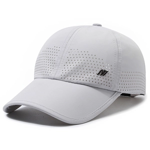 Light grey quick-dry sports baseball cap with laser-cut vents and side wave logo