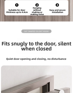 Detail showing white cat-shaped over-the-door hook suitable for doors up to 4.4cm thick