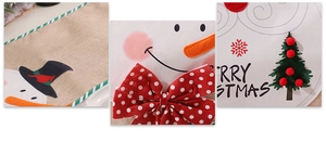 Detail of Christmas table runner featuring embroidered snowman and tree with beads
