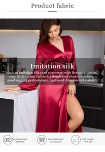 Detailed macro view of red imitation silk robe fabric with elegant satin weave texture