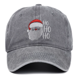 Vintage grey washed cotton baseball cap with Santa Claus and HO HO HO embroidery