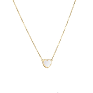 Elegant 925 silver golden necklace featuring a heart pendant with white mother of pearl