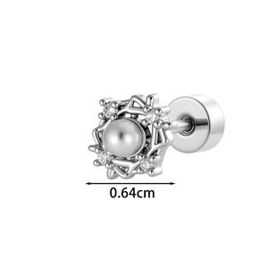 French style geometric pearl ear stud with screw back and 0.64cm size indicator