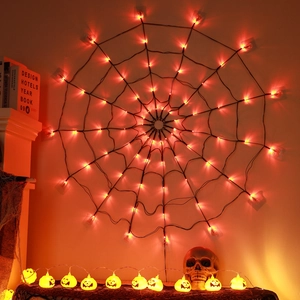 Halloween cobweb and pumpkin LED light string set with red and yellow festive lighting