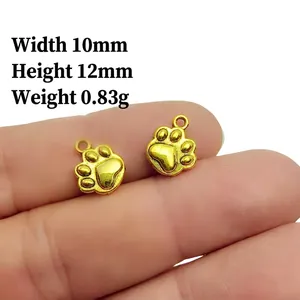 Detail showing golden cat paw charms with dimensions of 10mm width and 12mm height