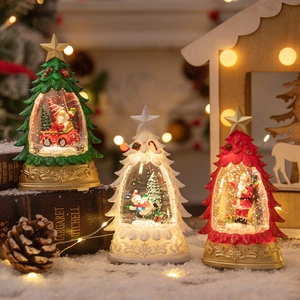 Luminous Christmas tree crystal balls with snow globes and golden embossed base set
