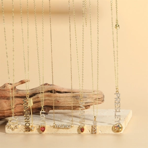 Gold Plated Copper Zirconia Letter Pendant Necklace For Women Vintage Hip Hop MAMA BOSS LOVE Letter Heart Sun Arrow Jewelry Gift