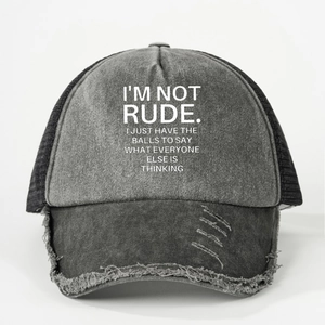 Distressed charcoal baseball cap with ROUD lettering and breathable mesh back