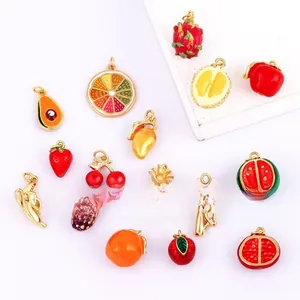 Micro-pave colorful enamel fruit jewelry pendants in gold plating for DIY designs