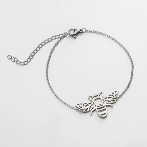 Adjustable stainless steel chain bracelet with a hollow origami bee charm pendant