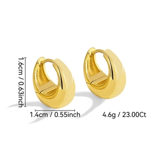 Minimalist 18K gold plated teardrop hoop earrings measuring 1.6cm tall and 1.4cm wide