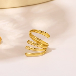Minimalist 18K gold plated stainless steel spiral multi-layer ring for women