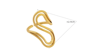 Detail view of 18K gold-plated S-shape wave ring with 2.9cm dimension measurement