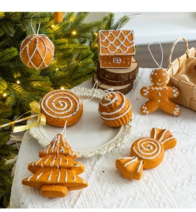 Detailed Christmas gingerbread ornaments with realistic frosting on holiday background