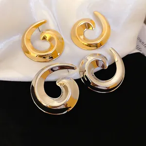 Spiral Swirl Stud Earrings Mirror Polished Metal Jewelry With Silver Earring Post Fashion Exaggerated Modern For Women