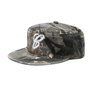 Camo flat top baseball cap with white C embroidery and jungle camouflage pattern
