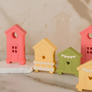 Detailed view of colorful coastal house silicone molds with heart and anchor relief