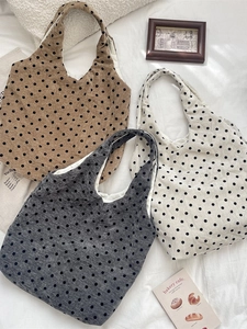 Large Capacity Polka Dot Tote Bag For Women Velvet Canvas Korean Style Casual Shoulder Handbag Commuter Bag