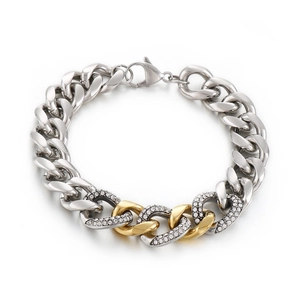 Hip hop two-tone gold and silver iced out Cuban link chain bracelet for men