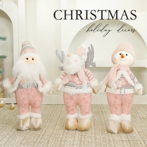 Lot de nains de Noël roses avec Père Noël Renne et Bonhomme de neige en peluche