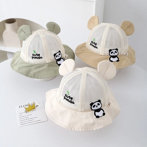 Toddler Summer Sun Hat Breathable Mesh Bucket Hat With Cute 3D Panda Ears And Cartoon Embroidery Outdoor Travel