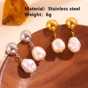 Minimalist 18k gold plated stainless steel pearl tassel earrings in gold and silver
