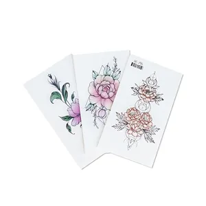 Waterproof floral temporary tattoo stickers featuring colorful flowers and geometric butterfly designs