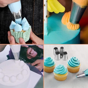 Macro di 4 beccucci in acciaio inox 304 per decorazioni di panna su torte e cupcake