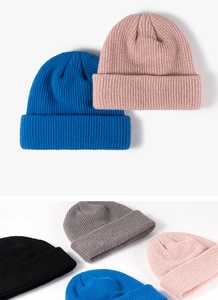 Casual winter knit beanie hat solid color warm skull cap versatile fashion cold cap for women