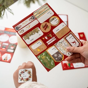 Christmas Gift Tags Stickers Self Adhesive Paper Gold Foil Hot Stamping To From Labels Holiday Gift Wrapping Decor Cartoon