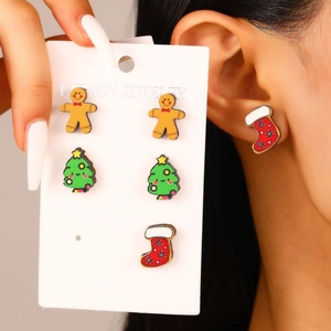 Weihnachts-Ohrstecker Set mit Lebkuchenmann, Weihnachtsbaum und Socken aus Holz