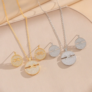 Round Cross Jewelry Set Copper 18K Gold Plated Cubic Zirconia Necklace And Earrings For Women Elegant Fashion