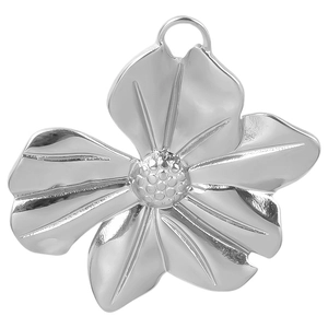 Detailed view of silver 304 stainless steel flower pendant charm with petal texture