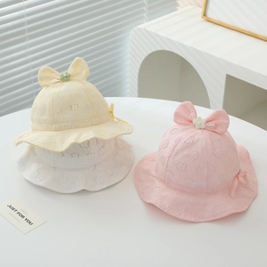 Baby Girls Lace Bucket Hat Sun Protection Bowknot Scalloped Summer Beach Princess Elegant Mesh Floral