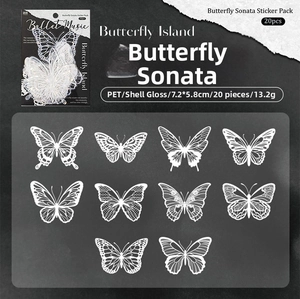 Detail of shell light butterfly PET stickers for scrapbooking and DIY journals